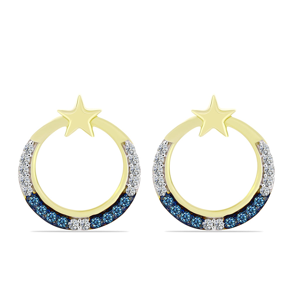 Pendientes de Plata Bañada en Oro con Diamante Azul y Topacio Blanco