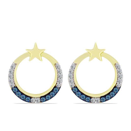 Pendientes de Plata Bañada en Oro con Diamante Azul y Topacio Blanco