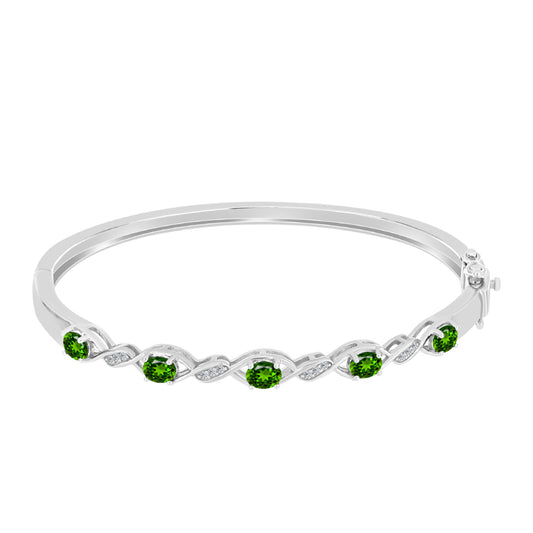 Brazalete de Plata con Diópsido de Cromo y Topacio Blanco
