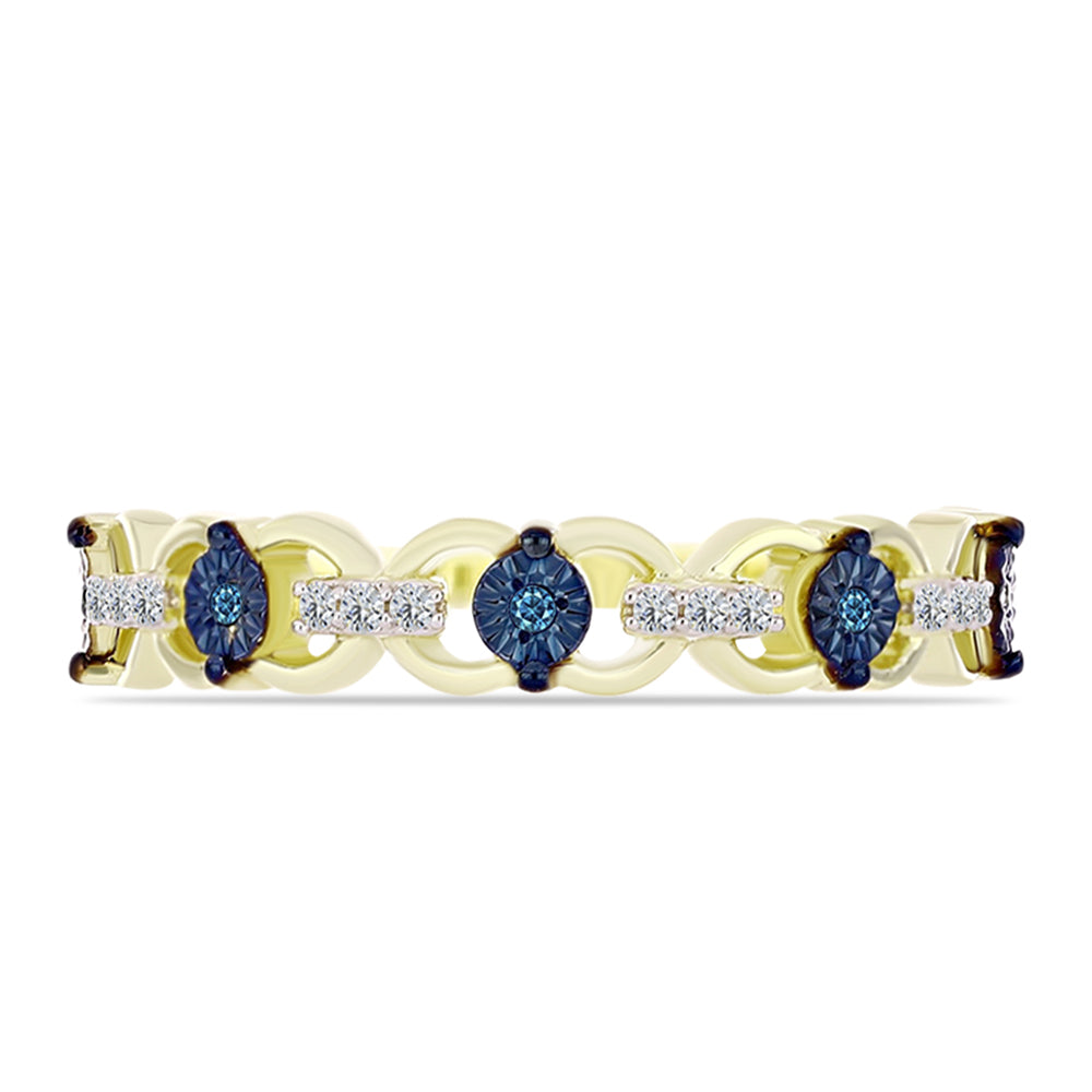 Anillo de Plata Bañada en Oro con Diamante Azul y Topacio Blanco 5 