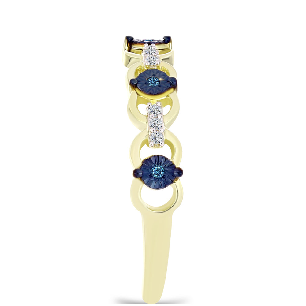 Anillo de Plata Bañada en Oro con Diamante Azul y Topacio Blanco 8 