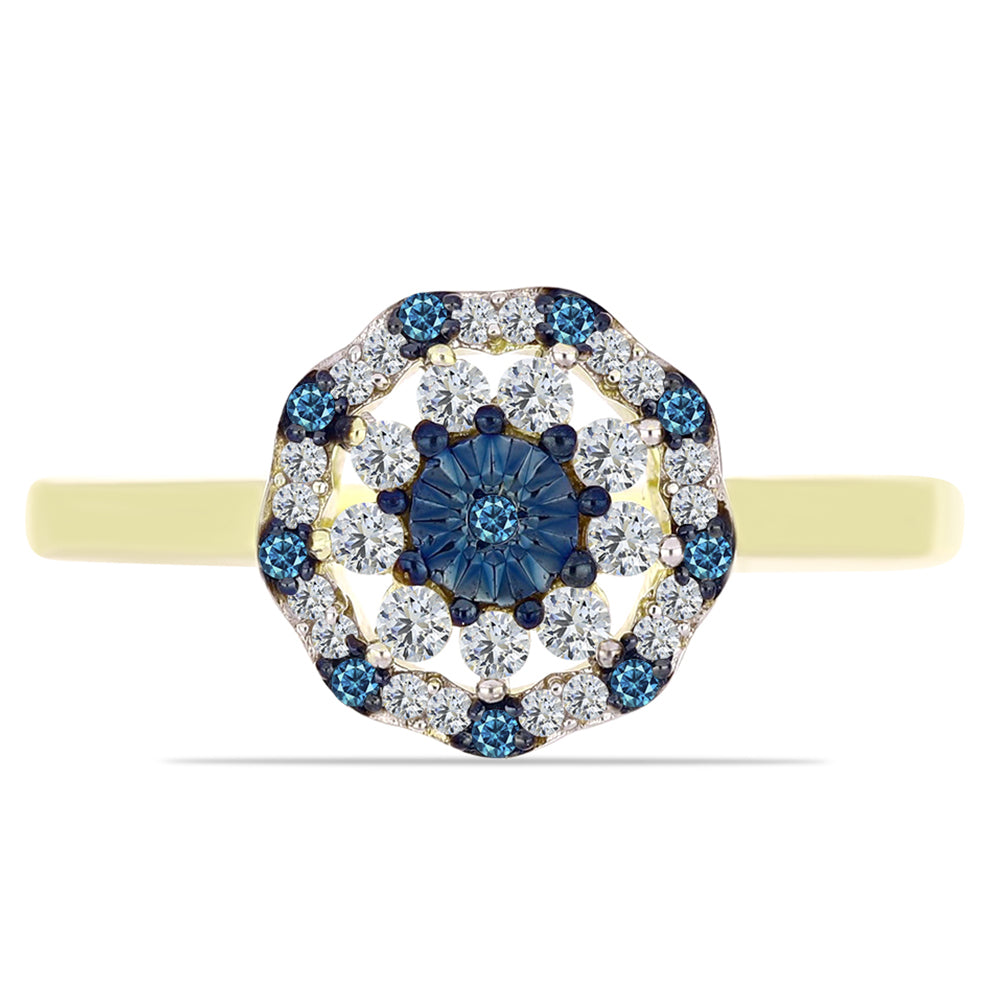 Anillo de Plata Bañada en Oro con Diamante Azul y Topacio Blanco