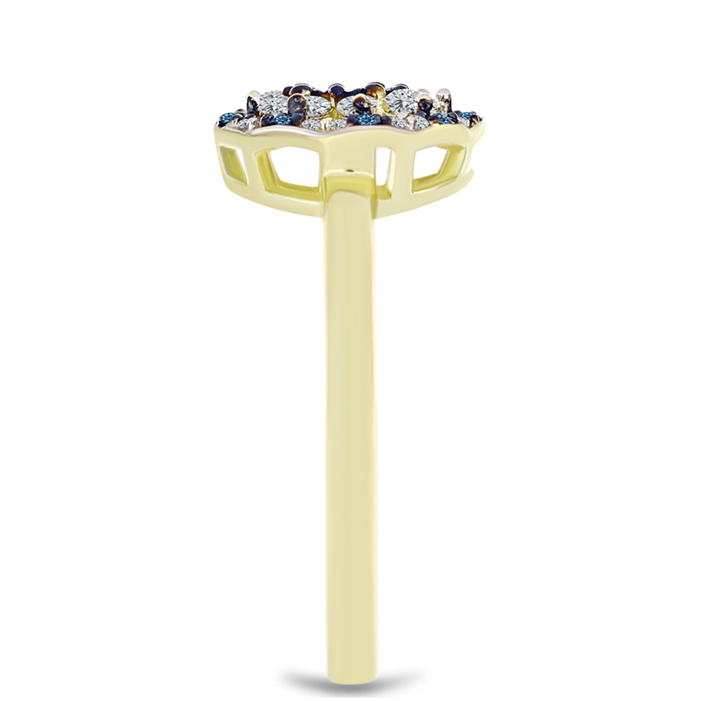 Anillo de Plata Bañada en Oro con Diamante Azul y Topacio Blanco 4 