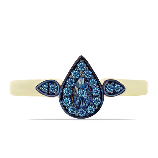 Anillo de Plata Bañada en Oro con Diamante Azul