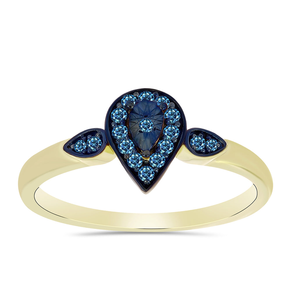 Anillo de Plata Bañada en Oro con Diamante Azul 7 