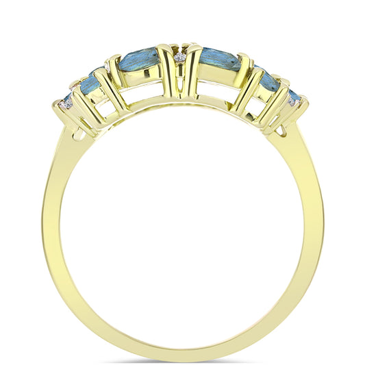 Anillo de Plata Bañada en Oro con Labradorita y Topacio Blanco
