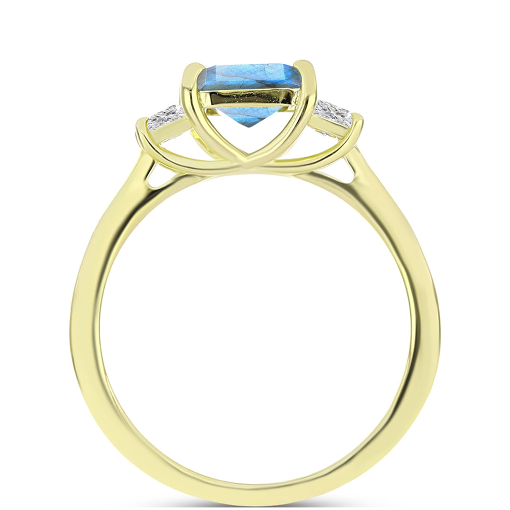 Anillo de Plata Bañada en Oro con Labradorita y Topacio Blanco 2 