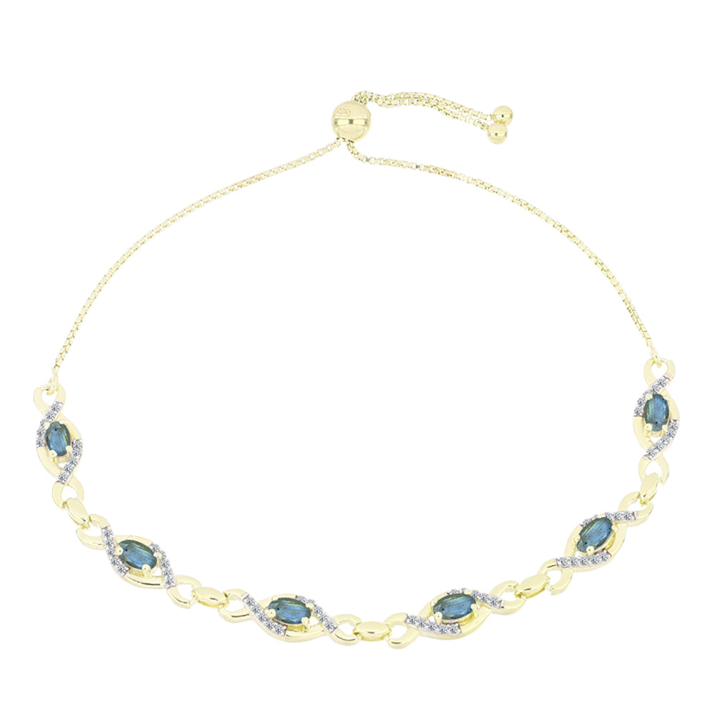 Pulsera de Plata Bañada en Oro con Labradorita y Topacio Blanco 4 