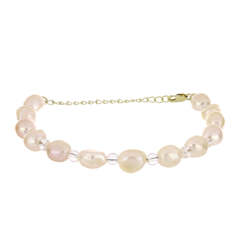 Pulsera de Plata Bañada en Oro con Perla de agua dulce melocotón