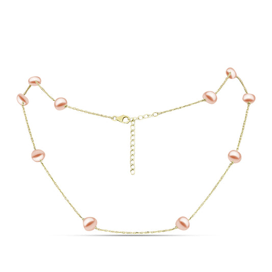Collar de Plata Bañada en Oro con Perla de agua dulce melocotón
