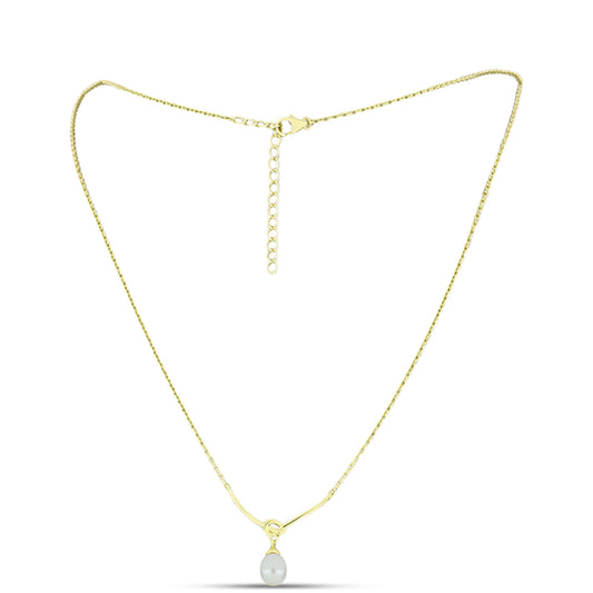Collar de Plata Bañada en Oro con Perla de agua dulce melocotón