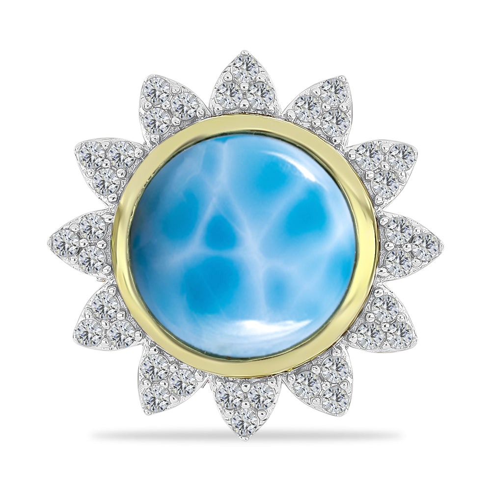 Anillo de Plata Bañada en Oro con Larimar y Topacio Blanco 1 