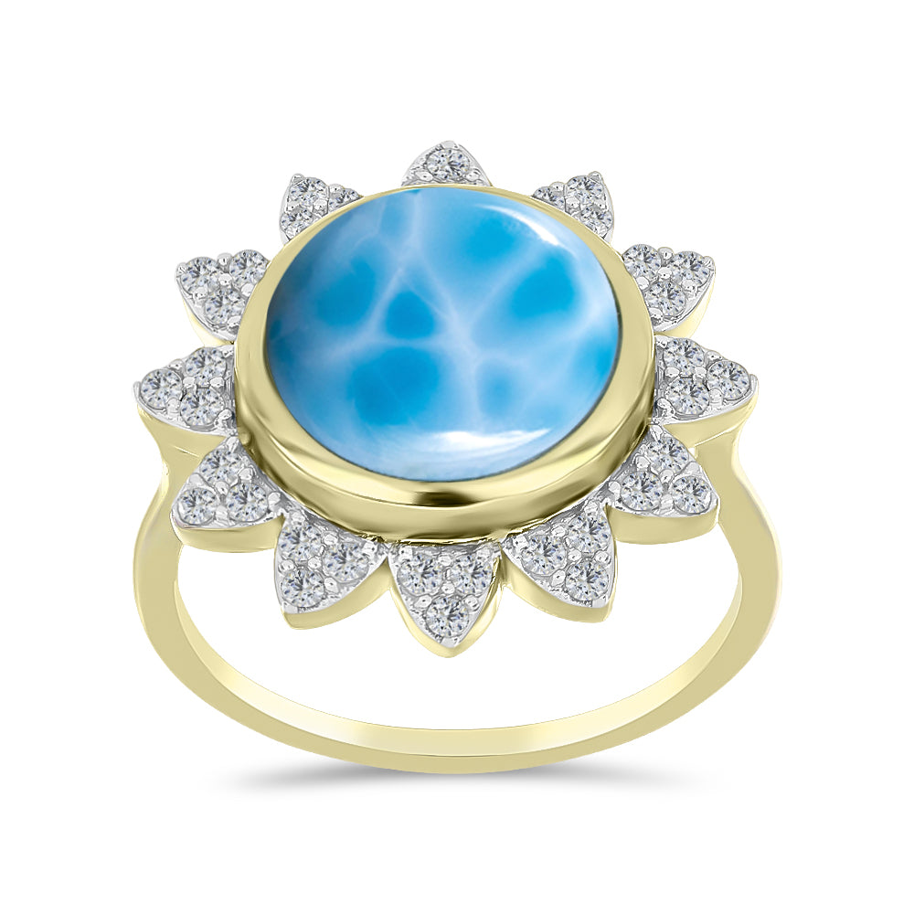 Anillo de Plata Bañada en Oro con Larimar y Topacio Blanco 3 