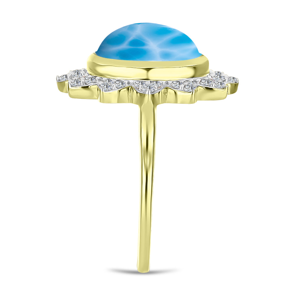 Anillo de Plata Bañada en Oro con Larimar y Topacio Blanco