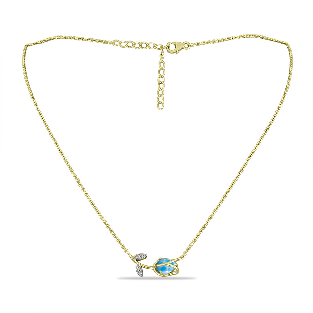 Collar de Plata Bañada en Oro con Larimar y Topacio Blanco 1 