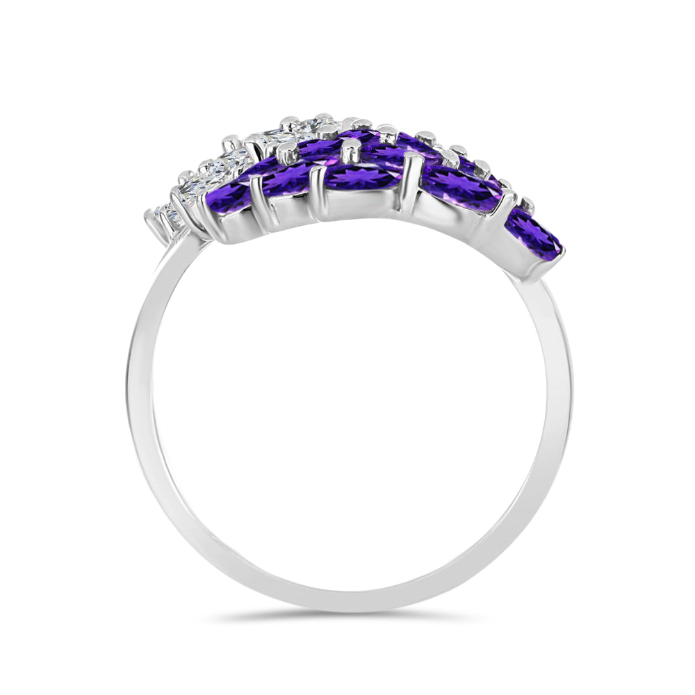 Anillo de Plata con Amatista de Marruecos y Topacio Blanco
