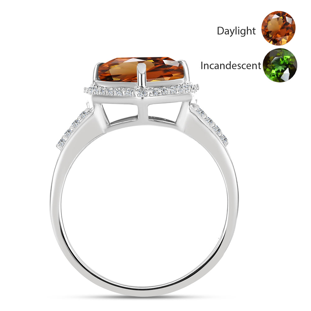 Anillo de Plata con Zultanita de Anatolia certificado y cultivado en laboratorio y Topacio Blanco