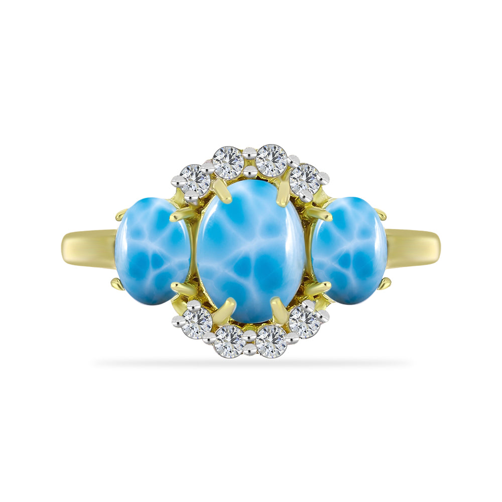 Anillo de Plata Bañada en Oro con Larimar y Topacio Blanco 1 