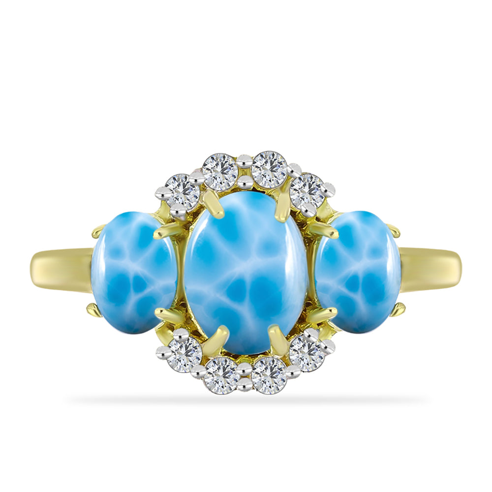 Anillo de Plata Bañada en Oro con Larimar y Topacio Blanco 5 