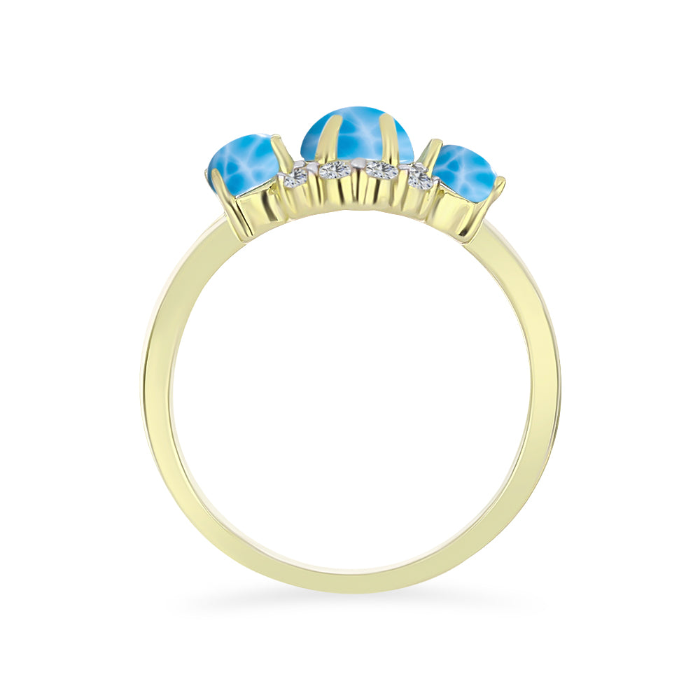 Anillo de Plata Bañada en Oro con Larimar y Topacio Blanco
