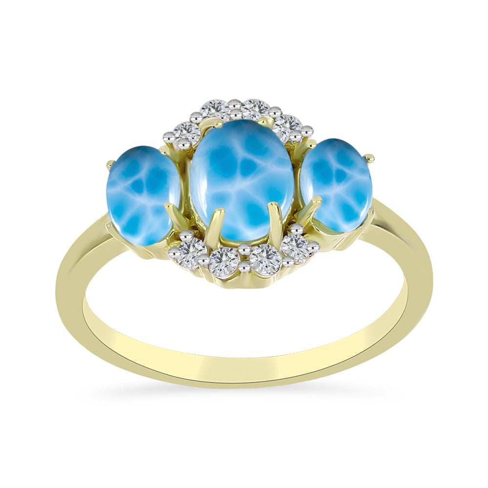 Anillo de Plata Bañada en Oro con Larimar y Topacio Blanco 3 