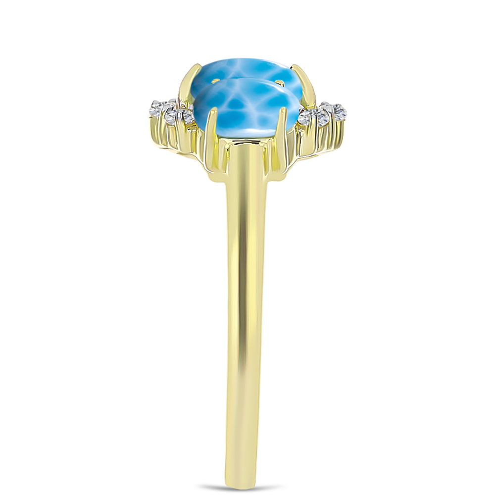 Anillo de Plata Bañada en Oro con Larimar y Topacio Blanco 8 