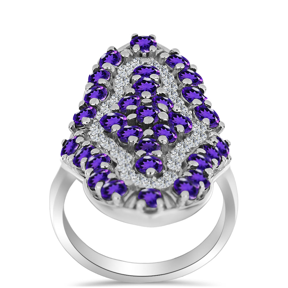 Anillo de Plata con Amatista de Marruecos y Topacio Blanco
