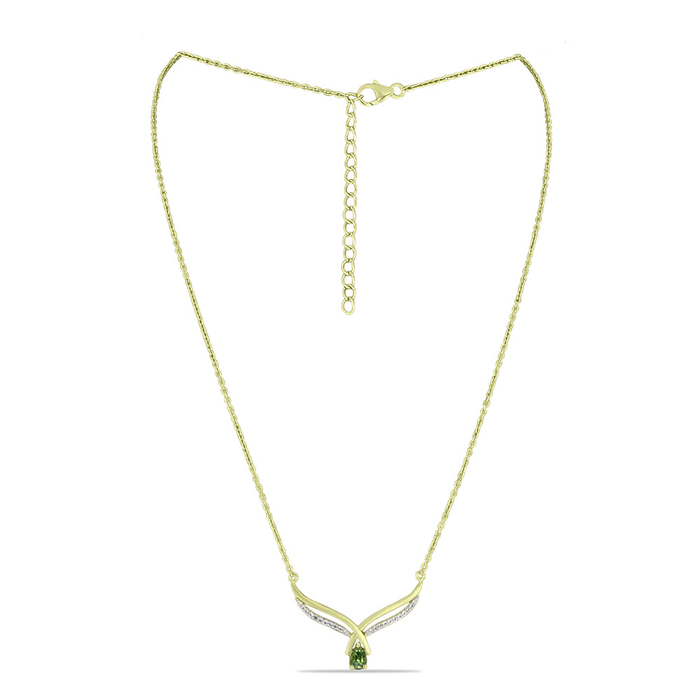 Collar de Plata Bañada en Oro con Zafiro Verde y Topacio Blanco 1 