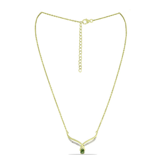 Collar de Plata Bañada en Oro con Zafiro Verde y Topacio Blanco