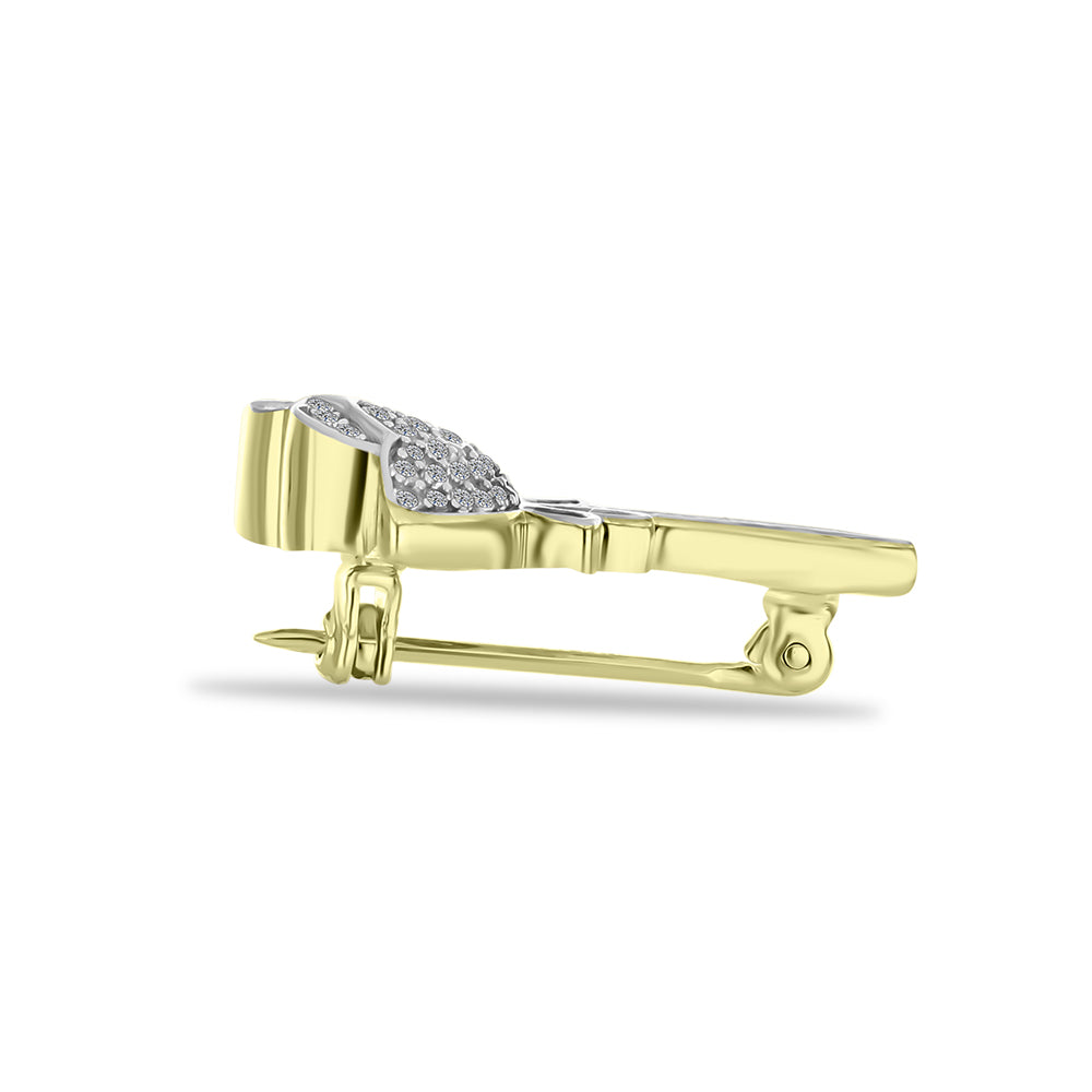 Broche de Plata Bañada en Oro con Diamante blanco y Topacio Blanco