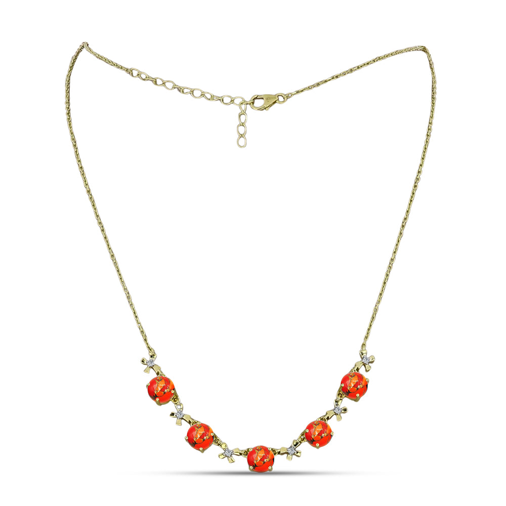 Collar de Plata Bañada en Oro con Turquesa de Mohave y Topacio Blanco