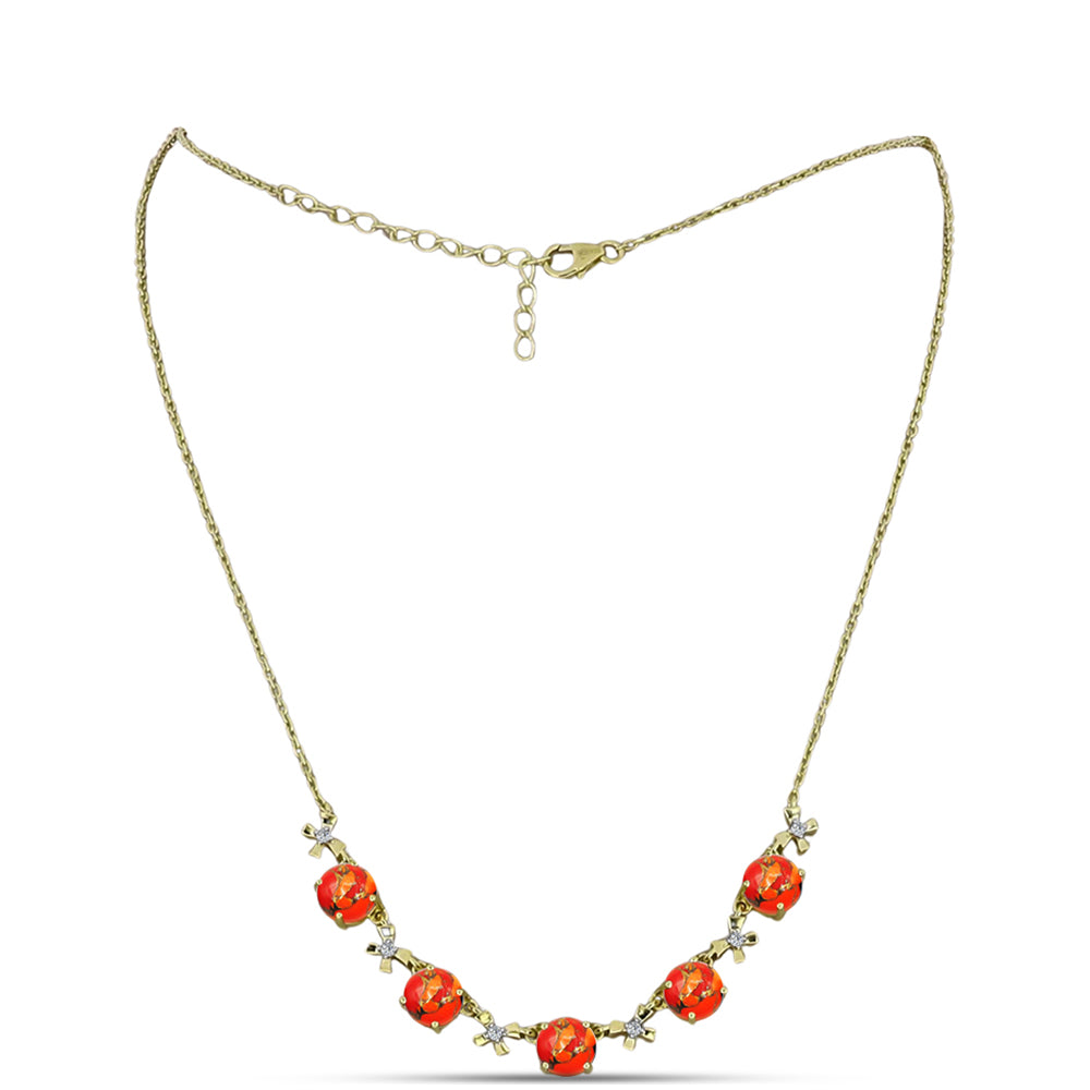 Collar de Plata Bañada en Oro con Turquesa de Mohave y Topacio Blanco 2 