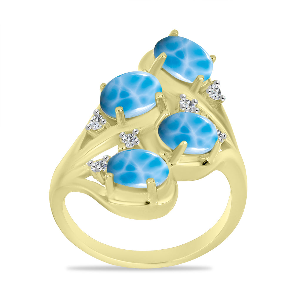 Anillo de Plata Bañada en Oro con Larimar y Topacio Blanco