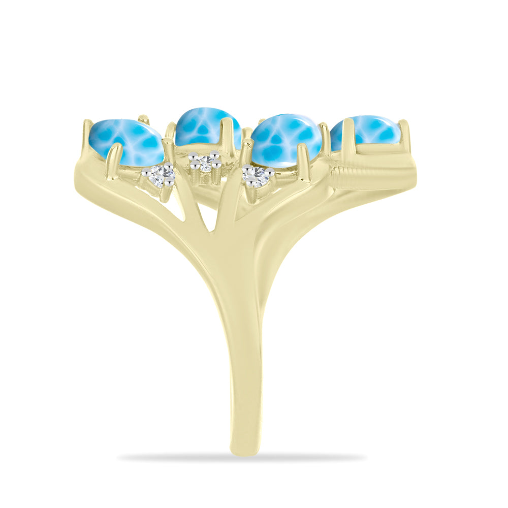 Anillo de Plata Bañada en Oro con Larimar y Topacio Blanco 4 