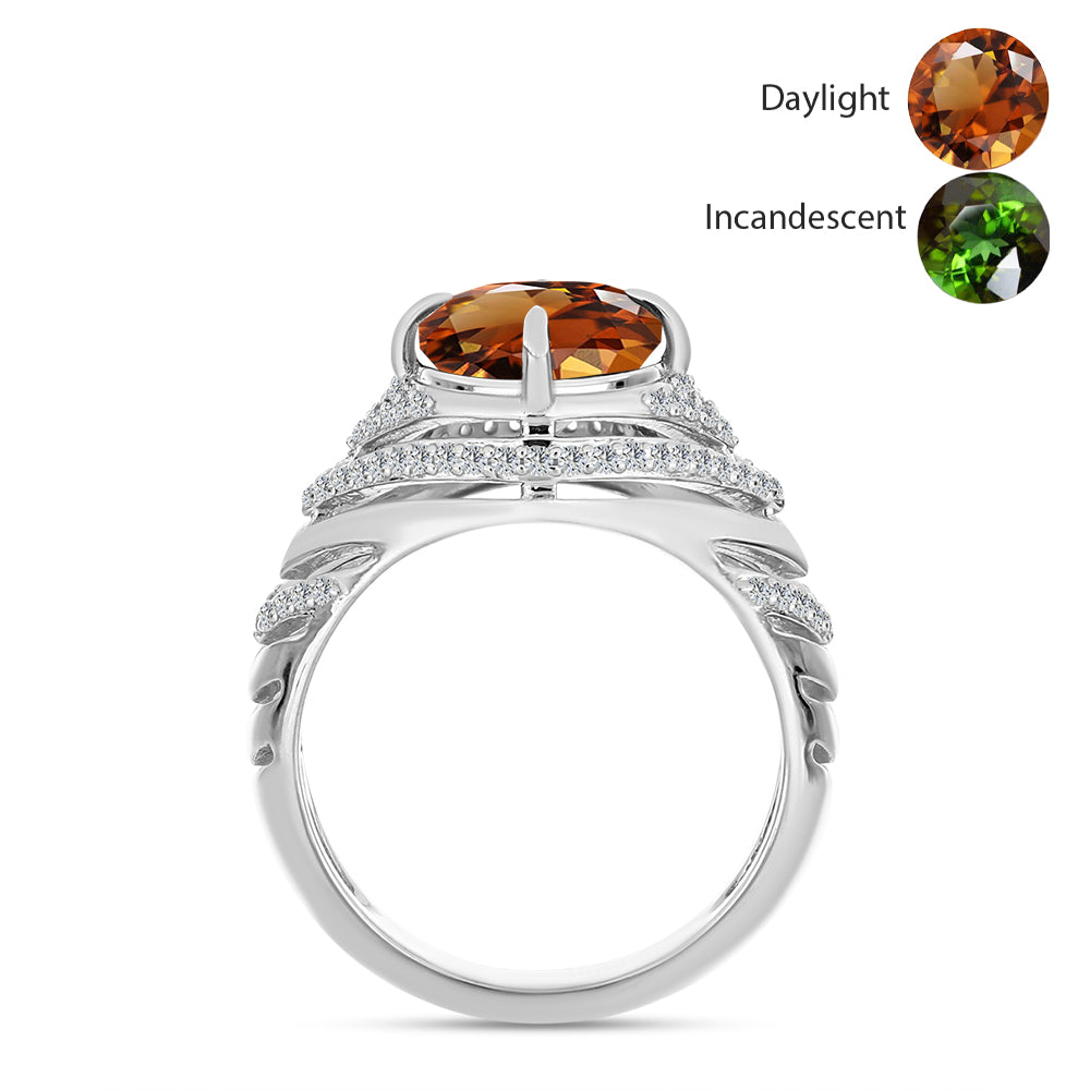 Anillo de Plata con Zultanita de Anatolia certificado y cultivado en laboratorio y Topacio Blanco
