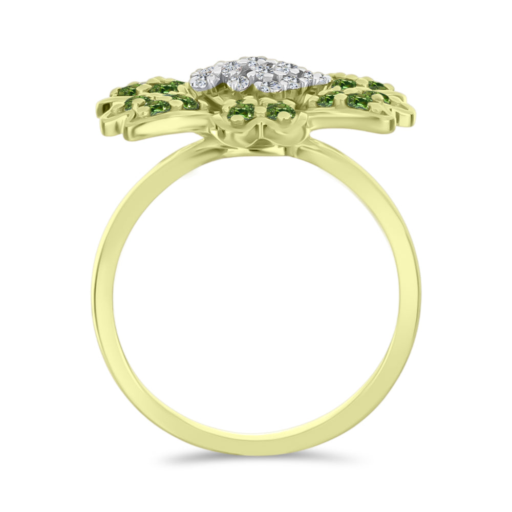Anillo de Plata Bañada en Oro con Zafiro Verde y Topacio Blanco