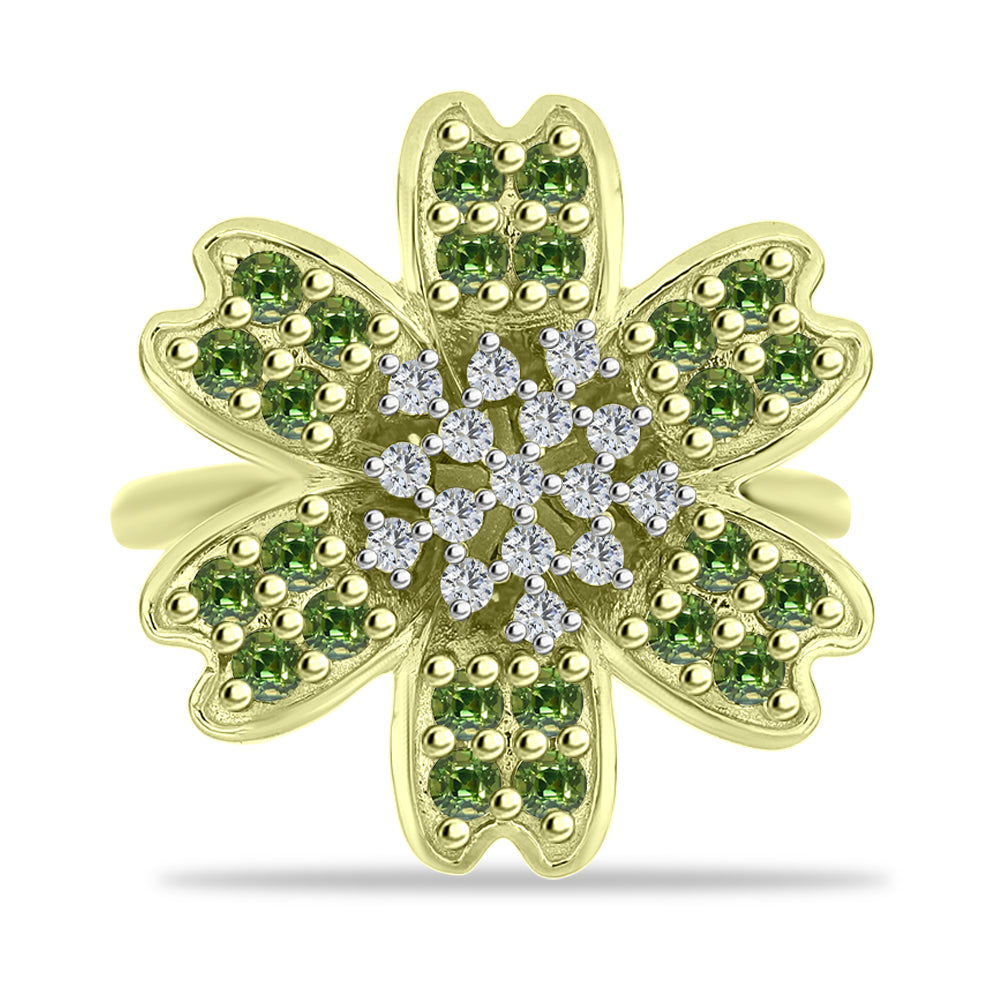 Anillo de Plata Bañada en Oro con Zafiro Verde y Topacio Blanco