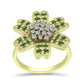 Anillo de Plata Bañada en Oro con Zafiro Verde y Topacio Blanco