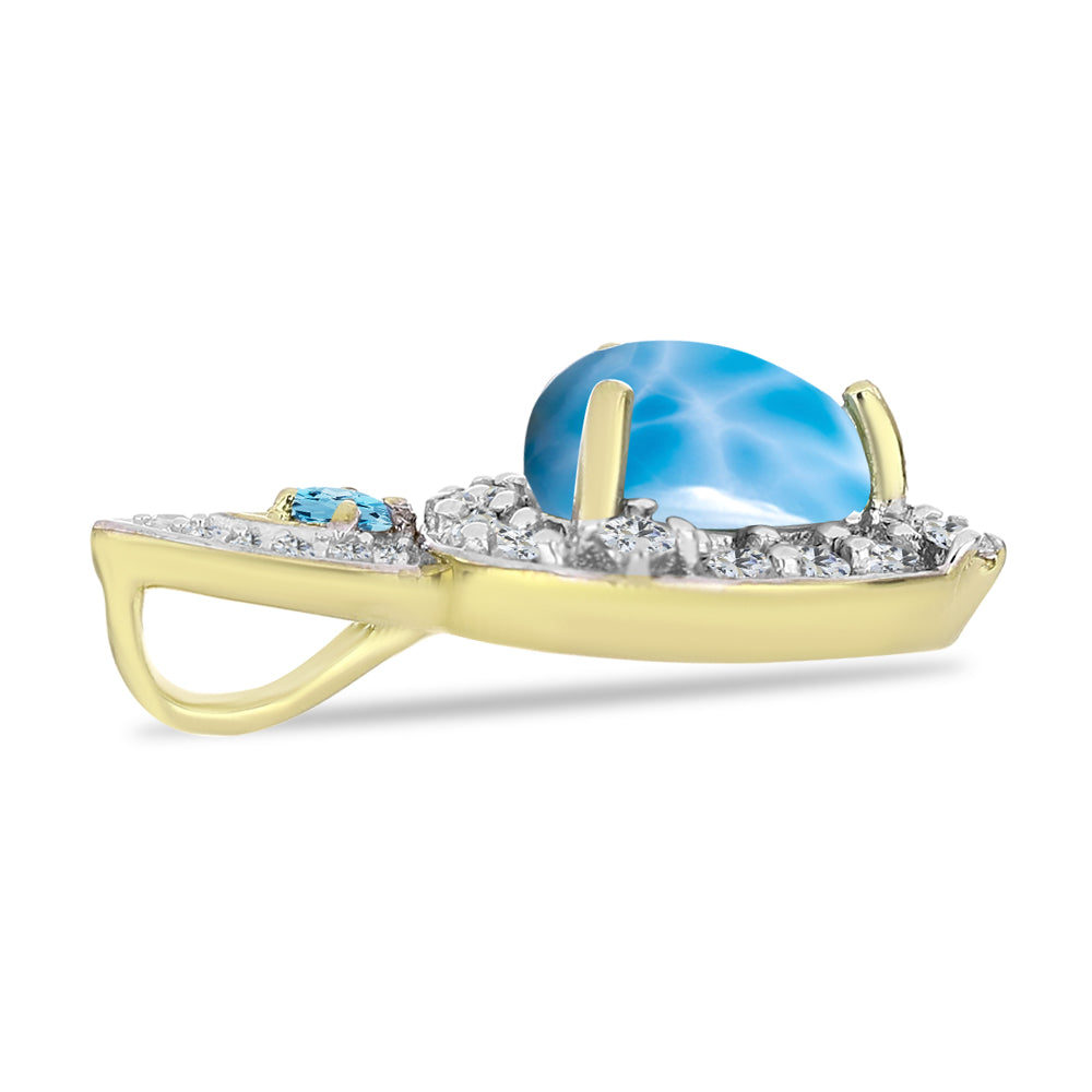 Colgante de Plata Bañada en Oro con Larimar y Topacio Azul Suizo 2 