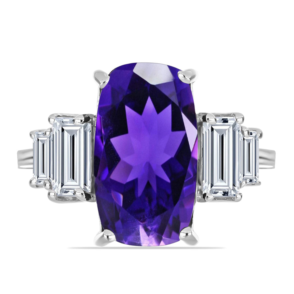 Anillo de Plata con Amatista de Marruecos y Topacio Blanco 5 