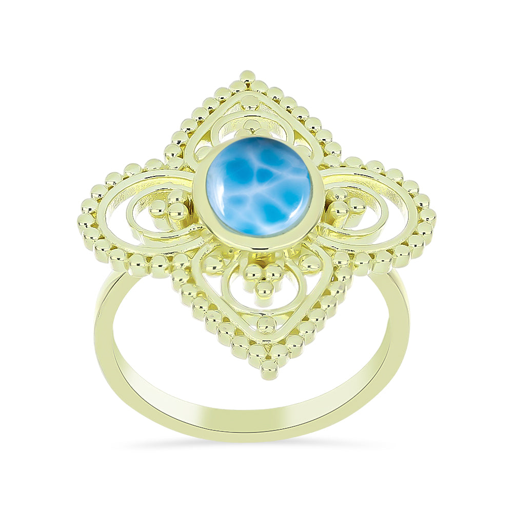 Anillo de Plata Bañada en Oro con Larimar 3 