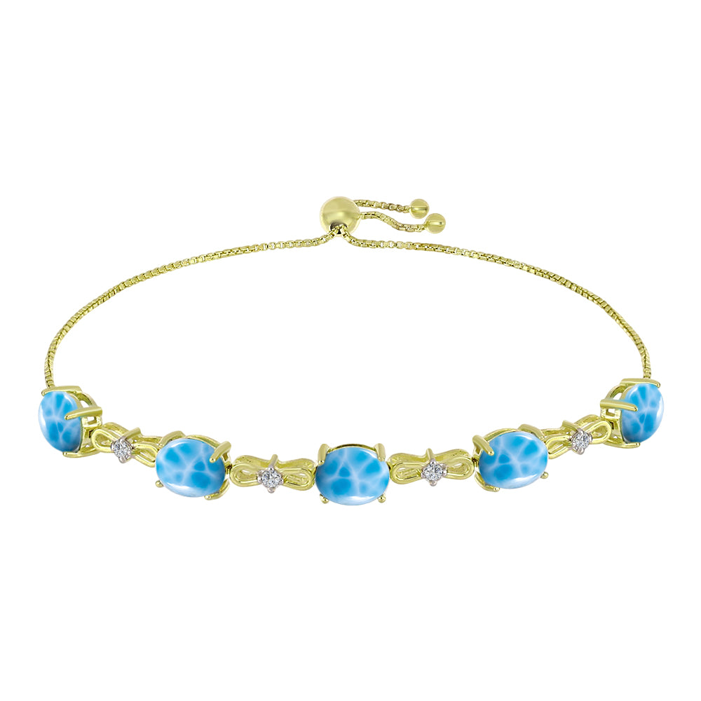 Pulsera de Plata Bañada en Oro con Larimar y Topacio Blanco 1 