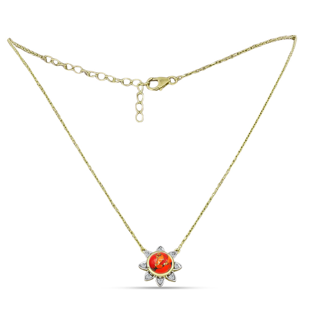 Collar de Plata Bañada en Oro con Turquesa de Mohave y Topacio Blanco