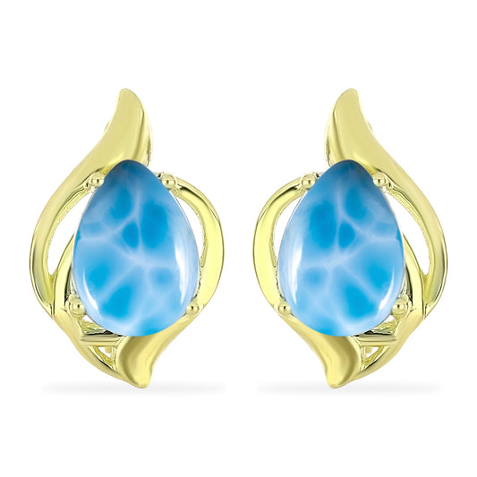 Pendientes de Plata Bañada en Oro con Larimar