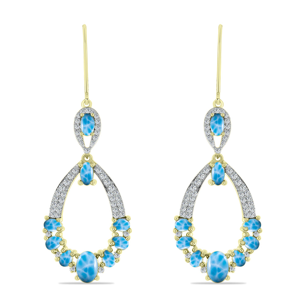 Pendientes de Plata Bañada en Oro con Larimar