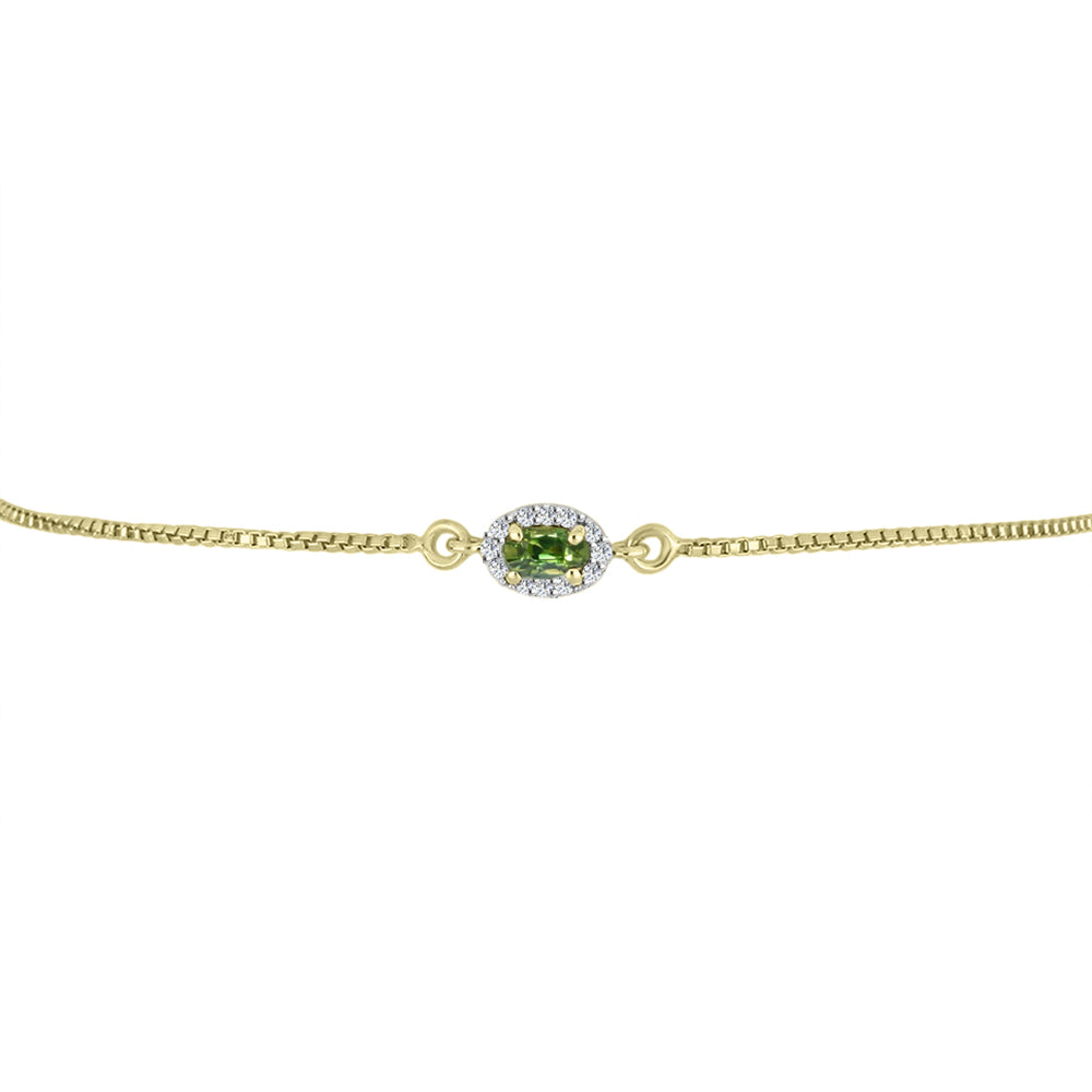 Pulsera de Plata Bañada en Oro con Zafiro Verde y Topacio Blanco
