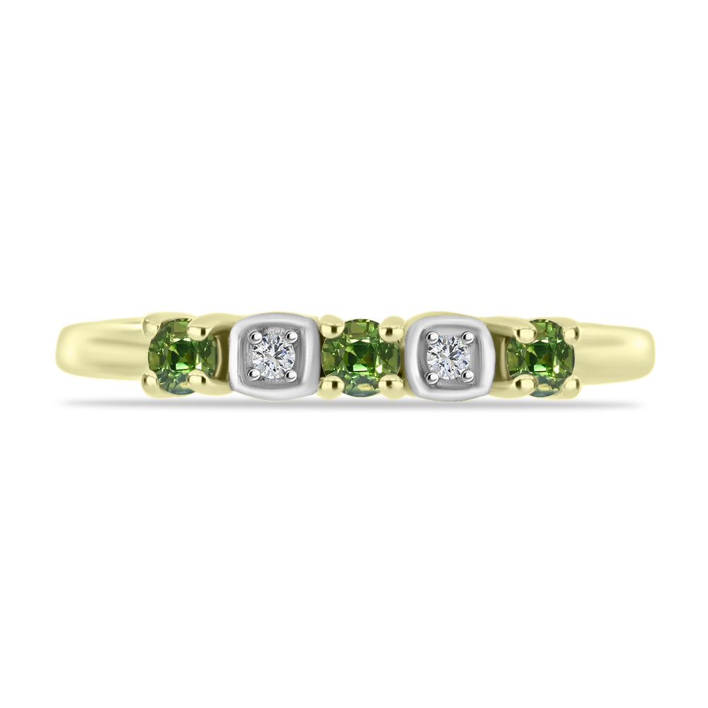 Anillo de Plata Bañada en Oro con Zafiro Verde y Topacio Blanco 1 