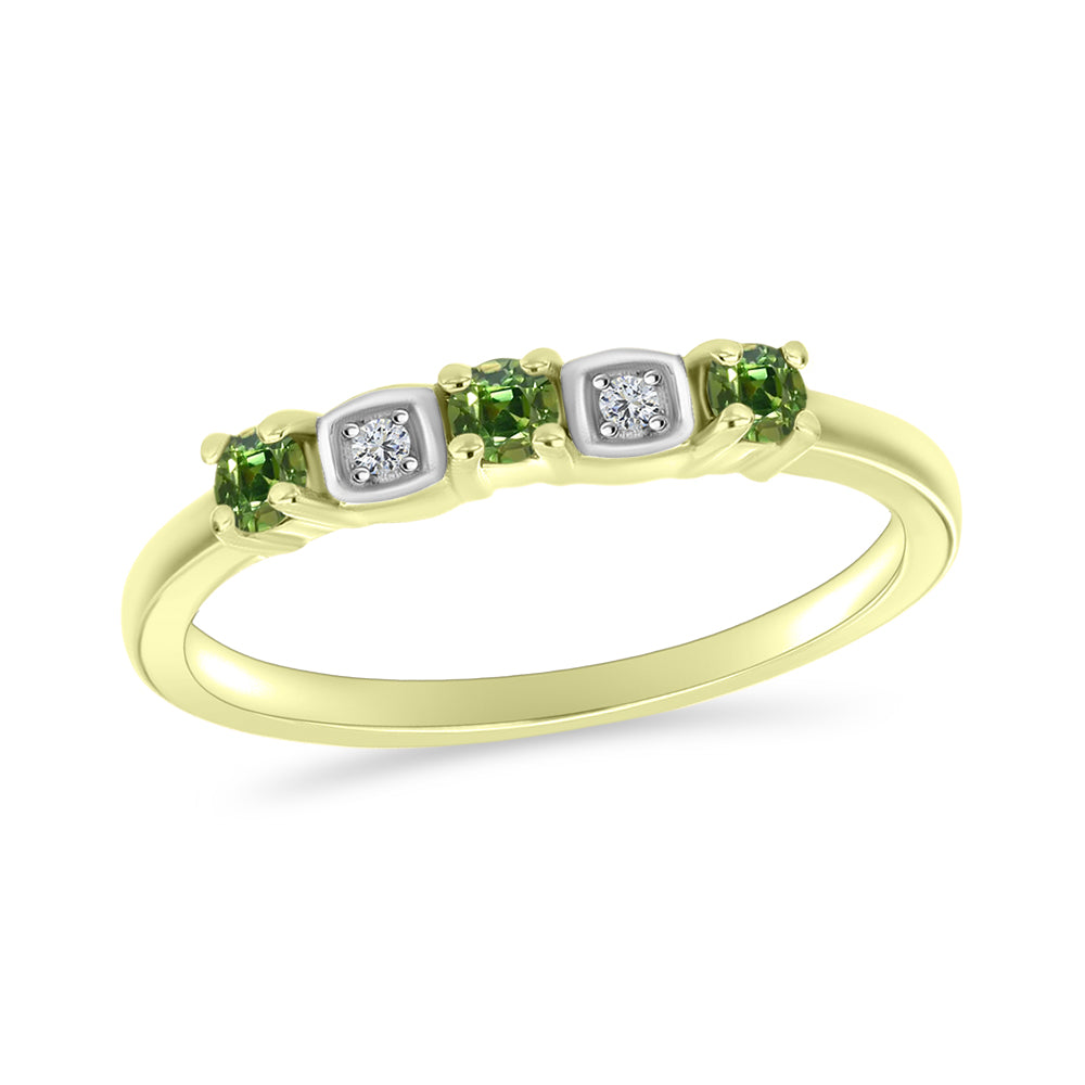 Anillo de Plata Bañada en Oro con Zafiro Verde y Topacio Blanco 3 