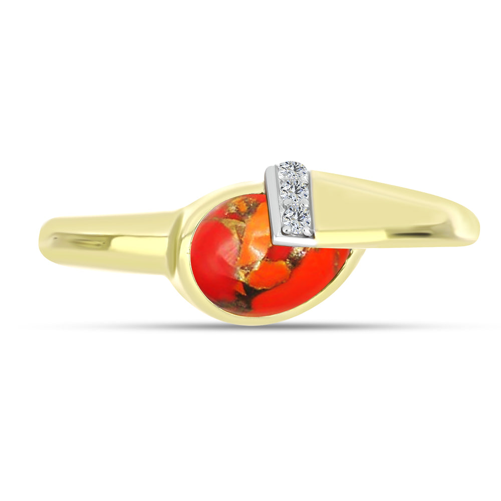 Anillo de Plata Bañada en Oro con Turquesa de Mohave y Topacio Blanco