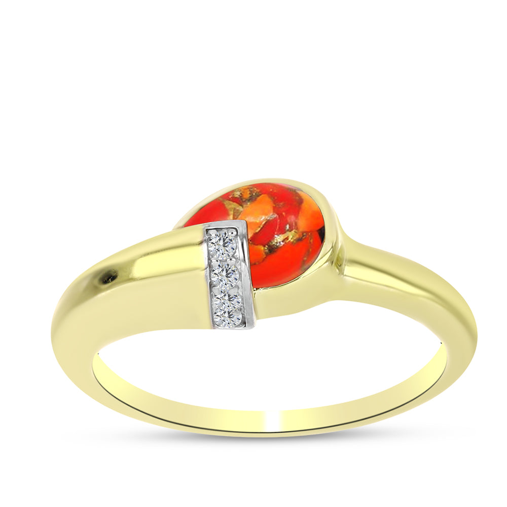 Anillo de Plata Bañada en Oro con Turquesa de Mohave y Topacio Blanco